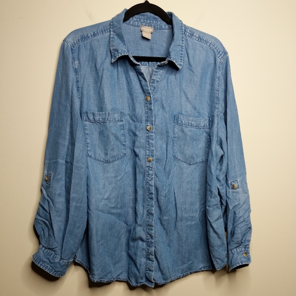 half button denim shirt